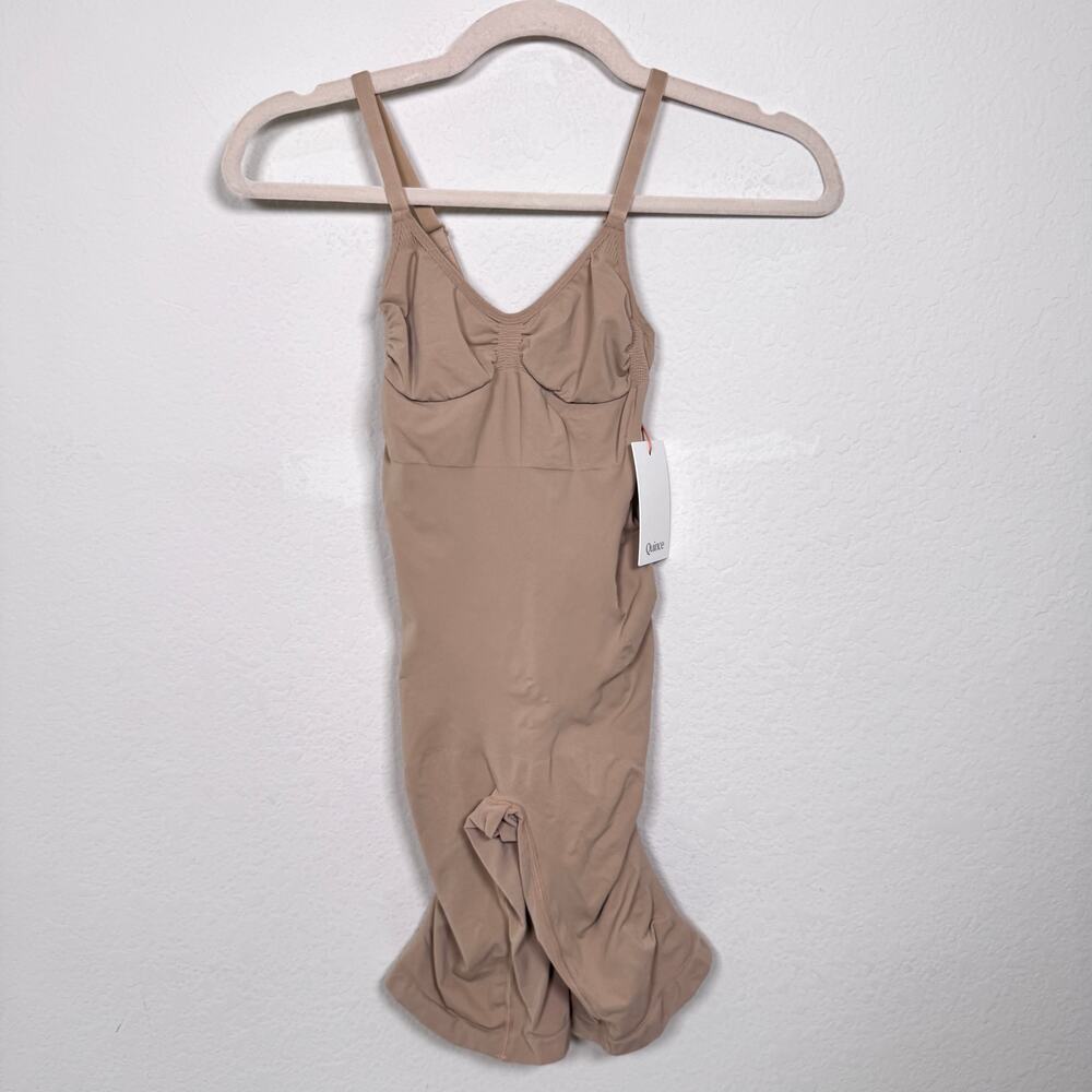 Quince Womens Sculpting Mid Thigh Bodysuit Shapewear Size L Compression Beige